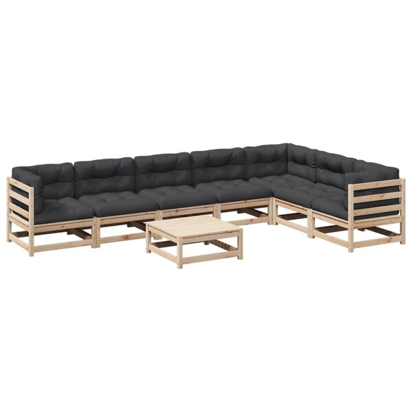 vidaXL Salon de jardin 8 Pièces avec coussins bois de pin massif