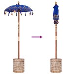 Parasol avec Base Bleu  marron 250 cm Coton  bois