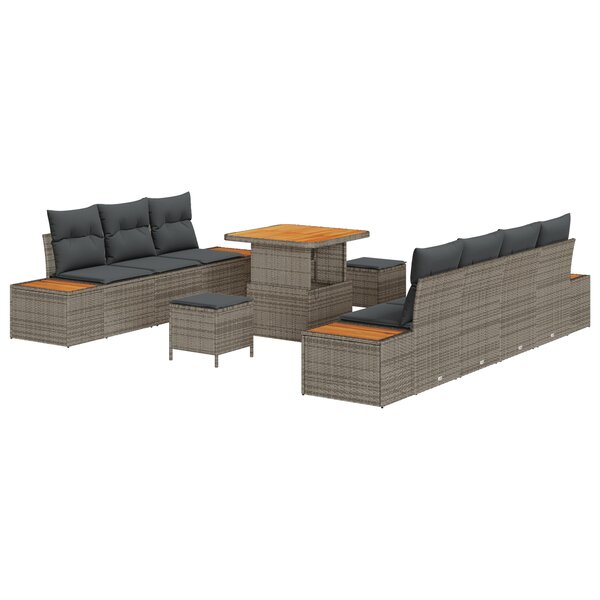 vidaXL Ensemble de canapés de jardin de 10 pièces avec coussins gris poly rattan acacia