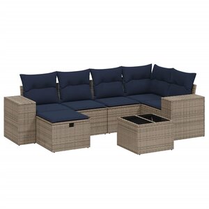 vidaXL Salon de jardin 7 Pièces avec coussins gris résine tressée