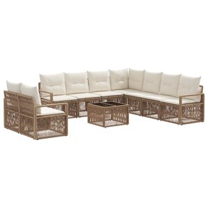vidaXL Ensemble de canapé de jardin 10 Pièces Beige polyrotin