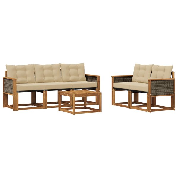 vidaXL Ensemble de canapés d'extérieur 6 pc Naturel et Beige