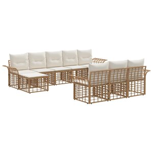 vidaXL Ensemble de canapés d'extérieur 10 Pièces Blanc Naturel et Crème