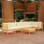 vidaXL Salon de jardin 7 Pièces avec coussins crème bois de pin