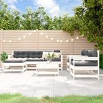 vidaXL Salon de jardin 7 Pièces avec coussins blanc bois massif