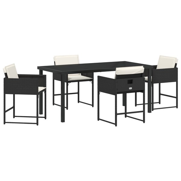 vidaXL Ensemble de salle à manger de jardin 5 pièces avec coussins en rattan poly noir