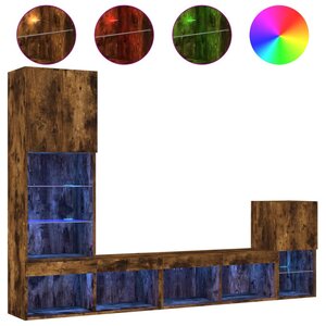 vidaXL Unités murales TV avec LED 4 Pièces chêne fumé bois d'ingénierie