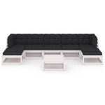vidaXL Salon de jardin avec coussins 8 Pièces blanc bois de pin massif