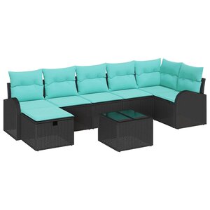 vidaXL Ensemble de canapé de jardin avec coussin 8 Pièces Noir Poly rotin