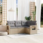 vidaXL Salon de jardin avec coussins 4 Pièces beige résine tressée