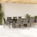 vidaXL Ensemble à manger de jardin 9 Pièces coussins gris résine tressée