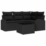 vidaXL Ensemble de canapé de jardin avec coussin 5 Pièces Noir Poly rotin