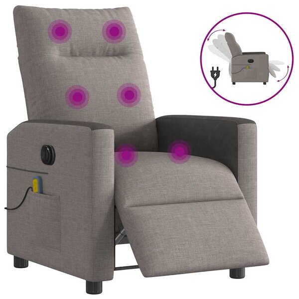 vidaXL Fauteuil de massage inclinable électrique Taupe Tissu
