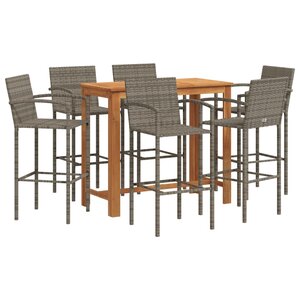 vidaXL Ensemble de bar de jardin 7 Pièces gris bois massif acacia rotin