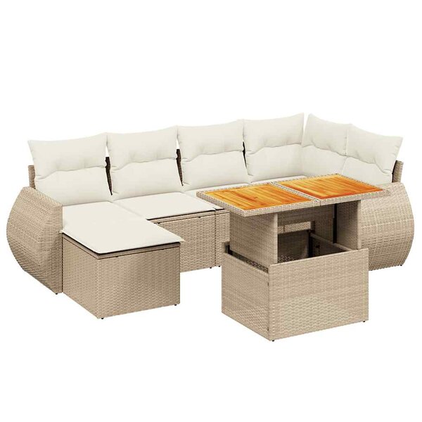 vidaXL Salon de jardin avec coussins 7 Pièces beige résine tressée