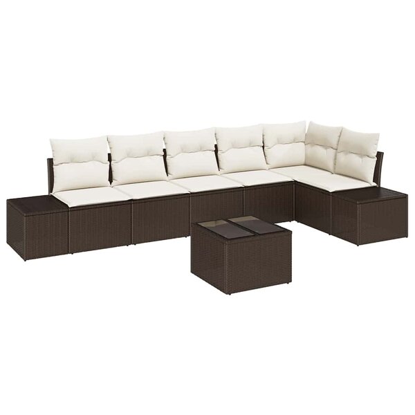 vidaXL Ensemble de canapé de jardin avec coussin 7 Pièces Marron et Crème