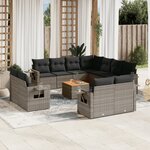 vidaXL Salon de jardin avec coussins 12 Pièces gris résine tressée