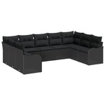 Ensemble de canapé de jardin 9 pièces avec coussins rattan poly noir