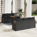 Ensemble de Canapés de Jardin de 7 Pièces vidaXL avec Coussins Noir Rattan Poly Acacia