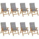 vidaXL Chaises de jardin inclinables et coussins lot de 8 teck solide