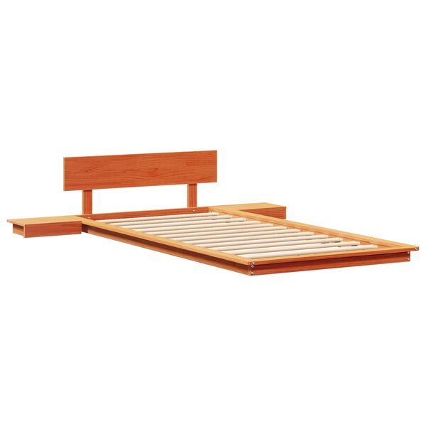 vidaXL Cadre de lit au sol avec tables de chevet Marron ciré 100x200cm en bois massif