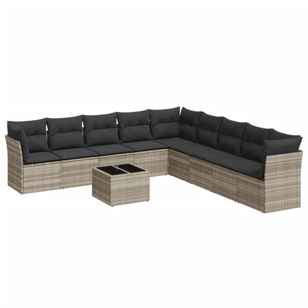 vidaXL Salon de jardin avec coussins 10 Pièces gris clair résine tressée