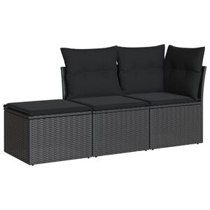 vidaXL Salon de jardin 3 Pièces avec coussins noir résine tressée