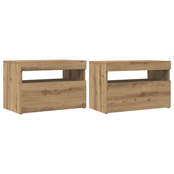 vidaXL Meubles TV avec lumières LED 2 Pièces chêne artisanal