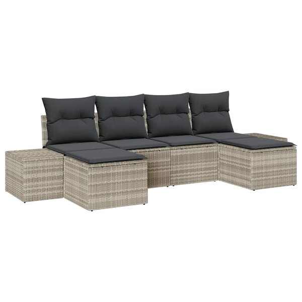 vidaXL Ensemble de canapé de jardin 6 Pièces Gris clair Poly rotin