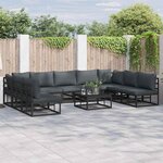 Ensemble de canapé de jardin avec coussin 9 Pièces Noir Aluminium
