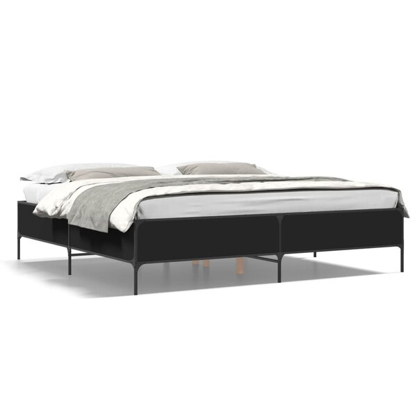 vidaXL Cadre de lit noir 200x200 cm bois d'ingénierie et métal