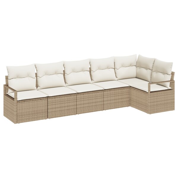 Ensemble de Canapé de Jardin de 6 Pièces avec Coussins Beige Poly Rattan