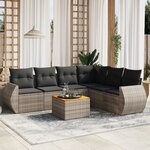 vidaXL Salon de jardin avec coussins 7 Pièces gris résine tressée