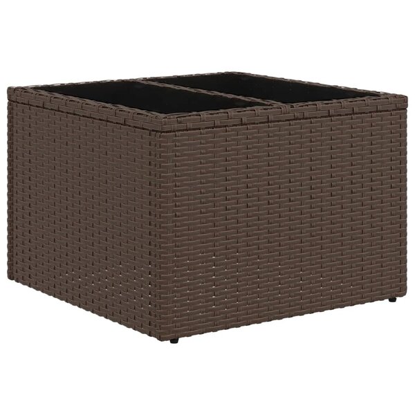 vidaXL Table de jardin dessus en verre brun 55x55x37 cm résine tressée