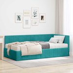 vidaXL Cadre de lit d'angle avec matelas Turquoise 90 x 190 cm Velours