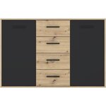 Buffet Particules mélaminé - chêne et noir - 2 portes + 4 tiroirs - 122 6 x 34 2 x 81 7 cm