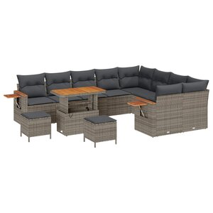 vidaXL Ensemble de canapé de jardin 12 Pièces Gris polyrotin