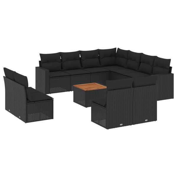 vidaXL Salon de jardin 12 Pièces avec coussins noir résine tressée