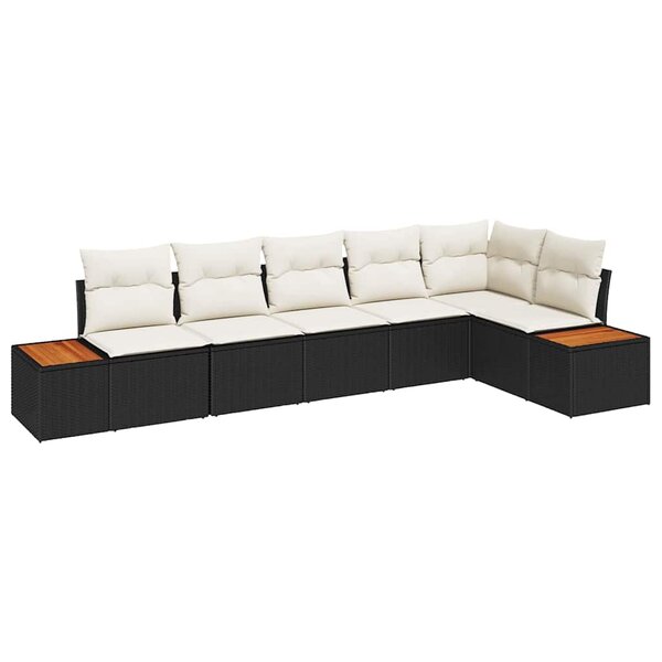 vidaXL Ensemble de canapé de jardin avec coussin 6 Pièces Noir Poly rotin