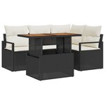 Ensemble de 5 pièces de canapé de jardin vidaXL avec coussins Rattan poly noir acacia