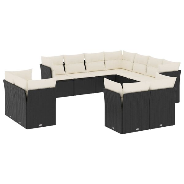 vidaXL Salon de jardin 11 Pièces avec coussins noir résine tressée