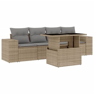 vidaXL Salon de jardin avec coussins 5 Pièces beige résine tressée