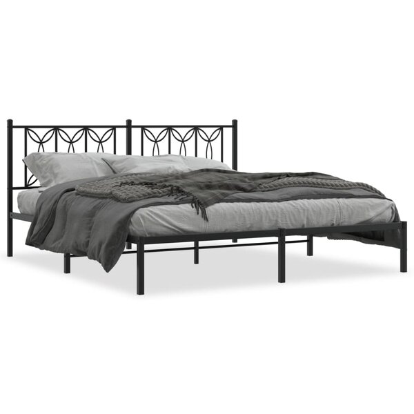 vidaXL Cadre de lit métal avec tête de lit noir 183x213 cm