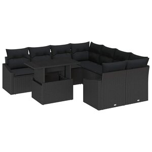 vidaXL Ensemble de canapé de jardin 9 Pièces Noir 100 x 55 x 73 cm