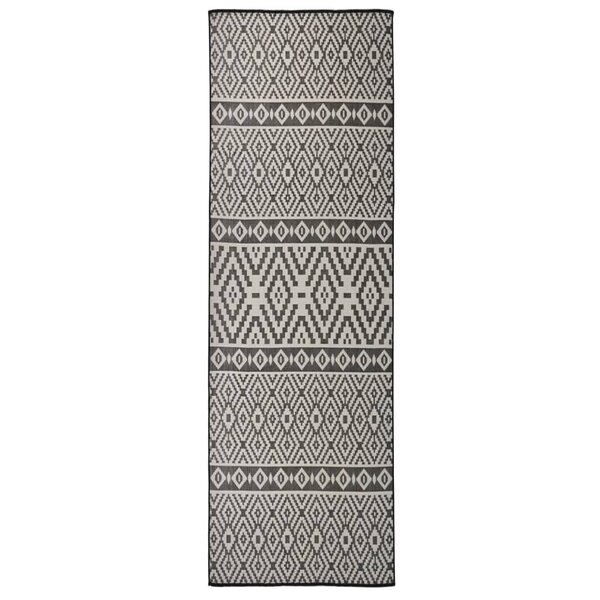 vidaXL Tapis à tissage plat d'extérieur 80x250 cm Rayures noires