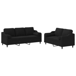vidaXL Ensemble de canapés 2 Pièces avec coussins noir tissu