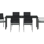 vidaXL Ensemble de salle à manger de jardin 7 pièces avec coussins en poly rotin noir
