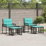 vidaXL Ensemble de meubles d'extérieur 5 Pièces Noir et turquoise