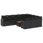 vidaXL Salon de jardin 11 Pièces avec coussins noir résine tressée