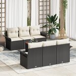 Ensemble de 7 pièces de canapés de jardin avec coussins noir rattan poly acacia